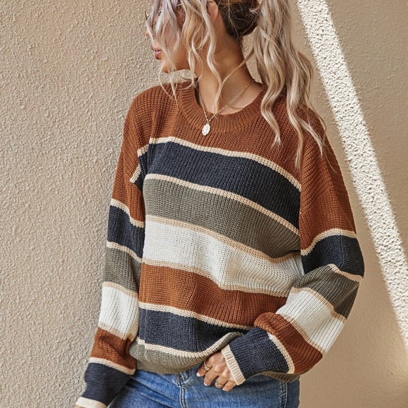 oversized color block striped knit sweater fall - Picture 4 of 4